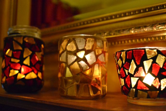 mosaic tea lights, mosaic candle holder