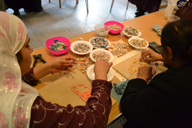 community mosaic art workshop in action London